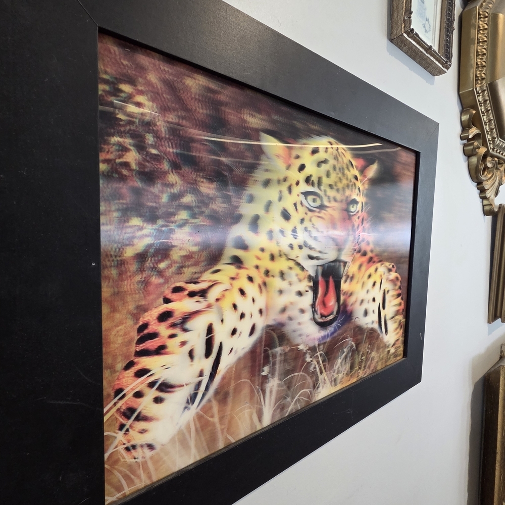 Vintage Snarling Leopard 3D Wildlife Print – Bold Black Framed Jungle Decor - Picture 4 of 5